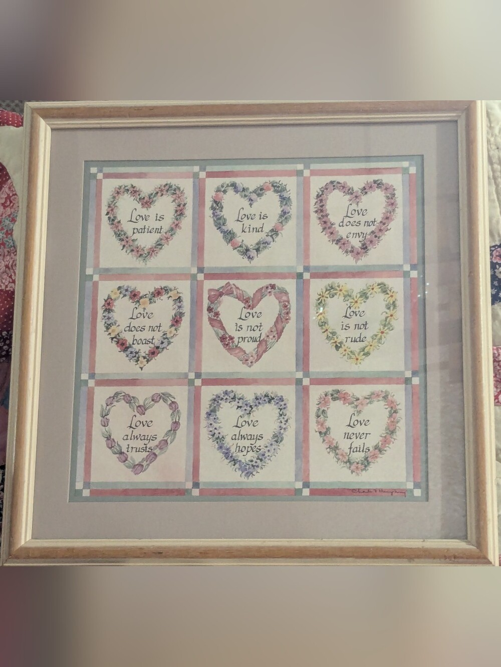 1 Corinthians 13 Vintage Home Interior "Love Is" Hearts by Charles Humphrey